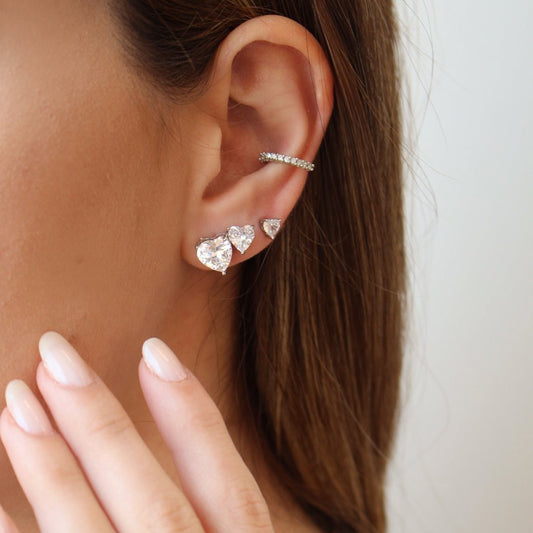 Trio de Brinco Gota Marina Zircônia Folheado em Ródio Branco - Piuka