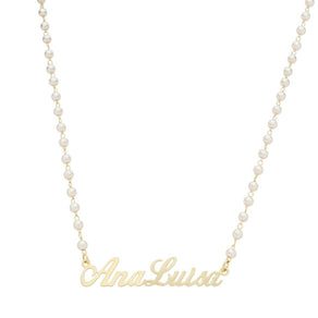 Colar Personalizado Manuscrito Nome Pérolas Folheado a Ouro 18k