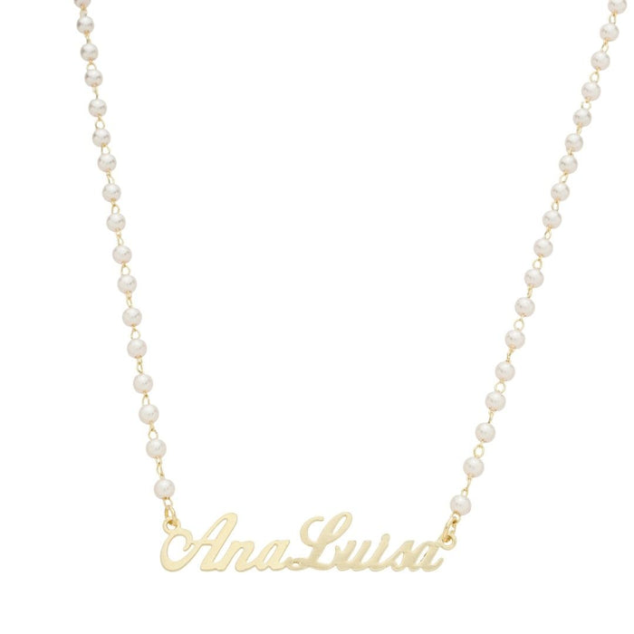 Colar Personalizado Manuscrito Nome Pérolas Folheado a Ouro 18k