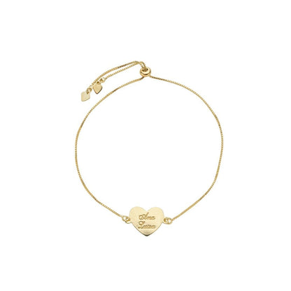 Pulseira Ajustável Personalizada Nome Coração Folheada a Ouro 18k