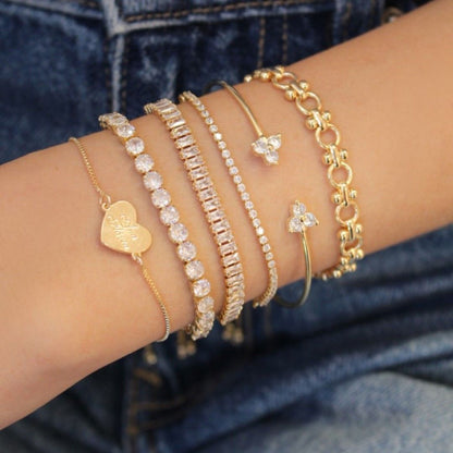 Pulseira Ajustável Personalizada Nome Coração Folheada a Ouro 18k