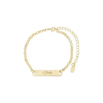Pulseira Personalizada Nome Plaquinha Elos Folheada a Ouro 18k
