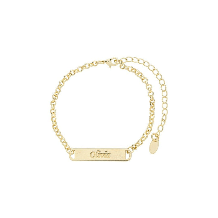 Pulseira Personalizada Nome Plaquinha Elos Folheada a Ouro 18k