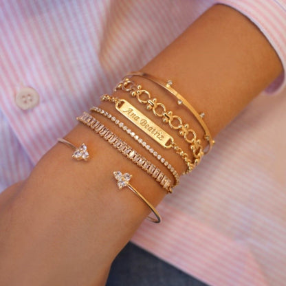 Pulseira Personalizada Nome Plaquinha Elos Folheada a Ouro 18k