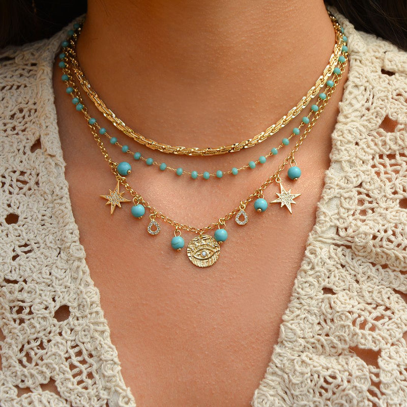 Choker Liza Cristais Turquesa Folheada a Ouro 18k