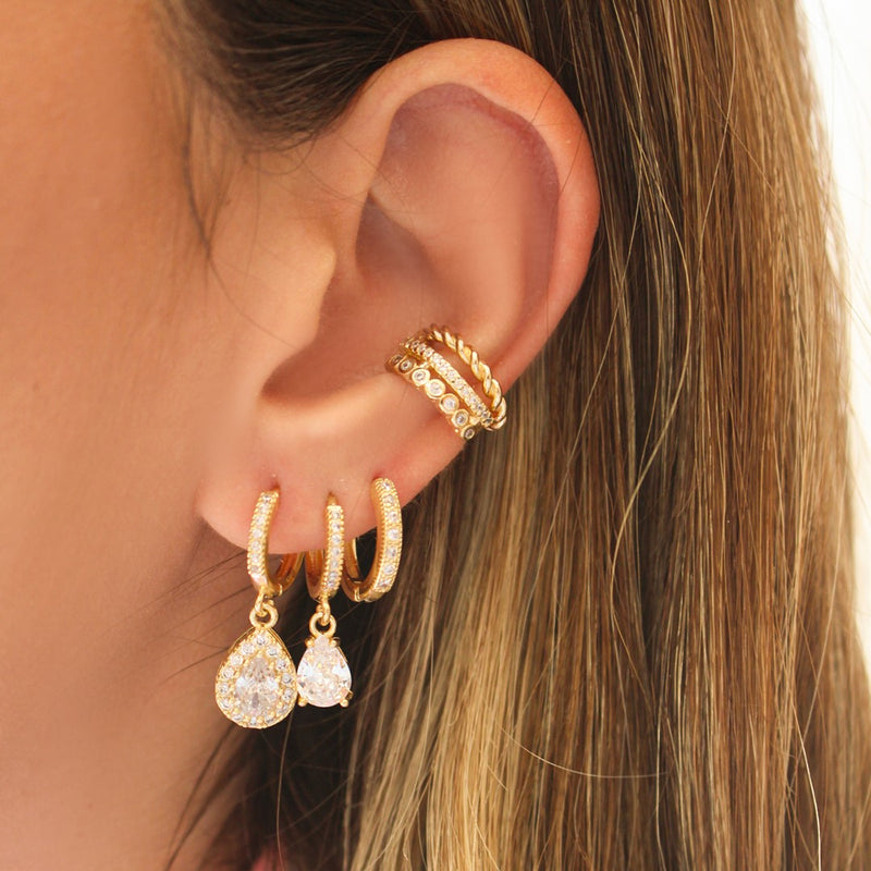 Trio de Argolinhas Bianca Zircônias Folheado a Ouro 18k