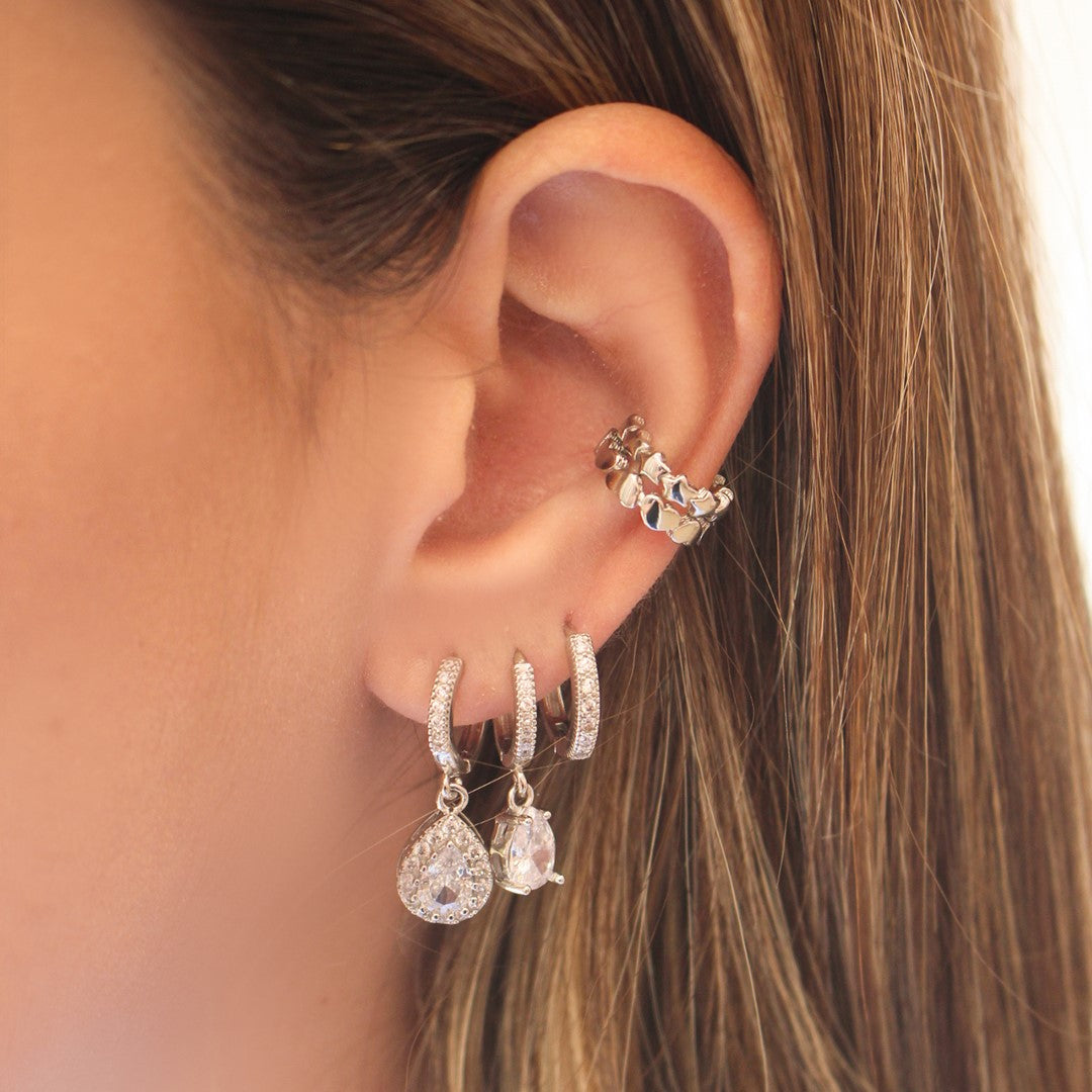 Trio de Argolinhas Bianca Zircônias Folheado em Ródio Branco