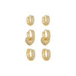 Trio de Argolinhas Brenda Coração Zircônias Folheado a Ouro 18k