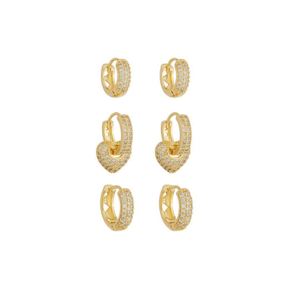 Trio de Argolinhas Brenda Coração Zircônias Folheado a Ouro 18k