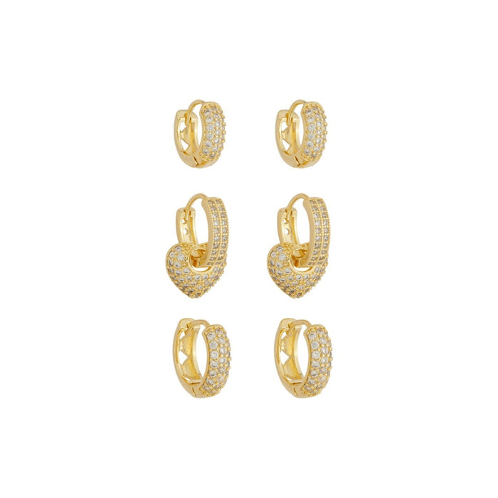 Trio de Argolinhas Brenda Coração Zircônias Folheado a Ouro 18k