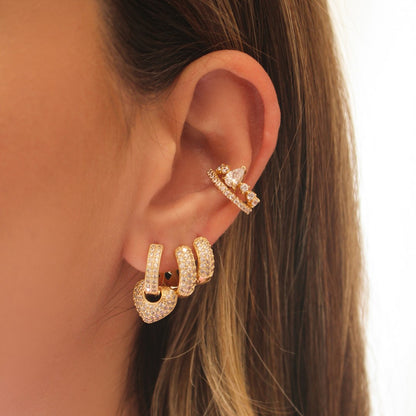 Trio de Argolinhas Brenda Coração Zircônias Folheado a Ouro 18k