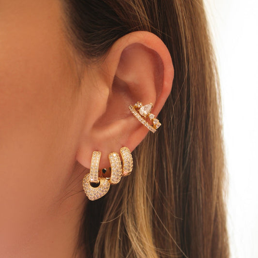 Trio de Argolinhas Brenda Coração Zircônias Folheado a Ouro 18k