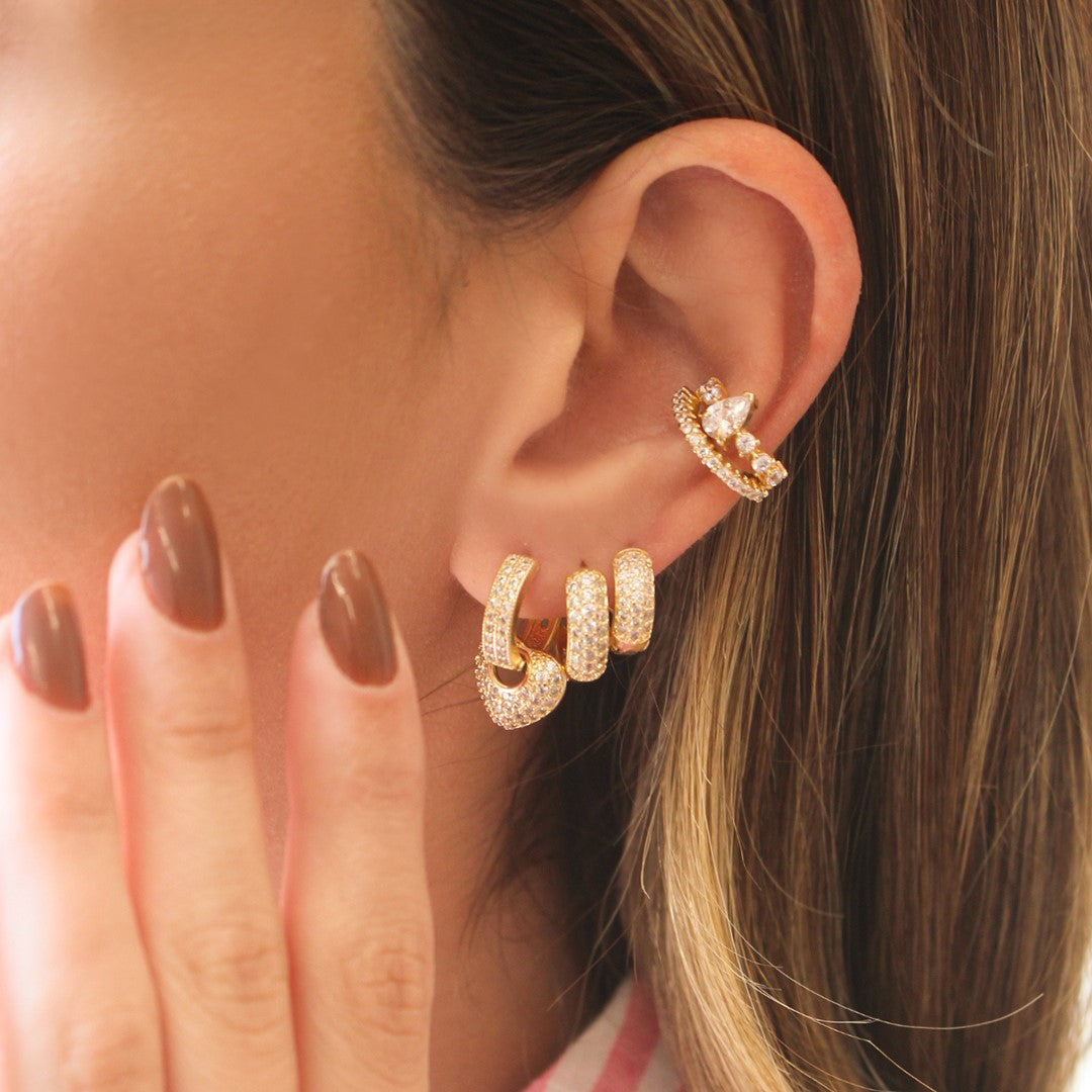 Trio de Argolinhas Brenda Coração Zircônias Folheado a Ouro 18k