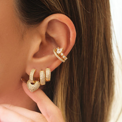 Trio de Argolinhas Brenda Coração Zircônias Folheado a Ouro 18k