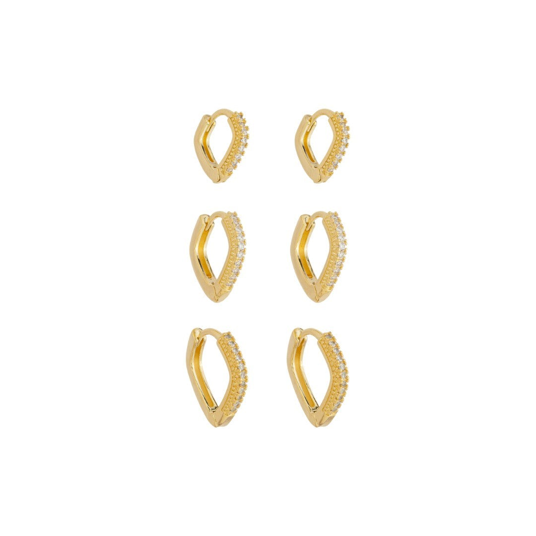 Trio de Argolinhas Cecília Zircônias Folheado a Ouro 18k