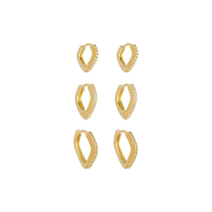 Trio de Argolinhas Cecília Zircônias Folheado a Ouro 18k