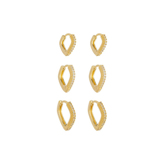 Trio de Argolinhas Cecília Zircônias Folheado a Ouro 18k