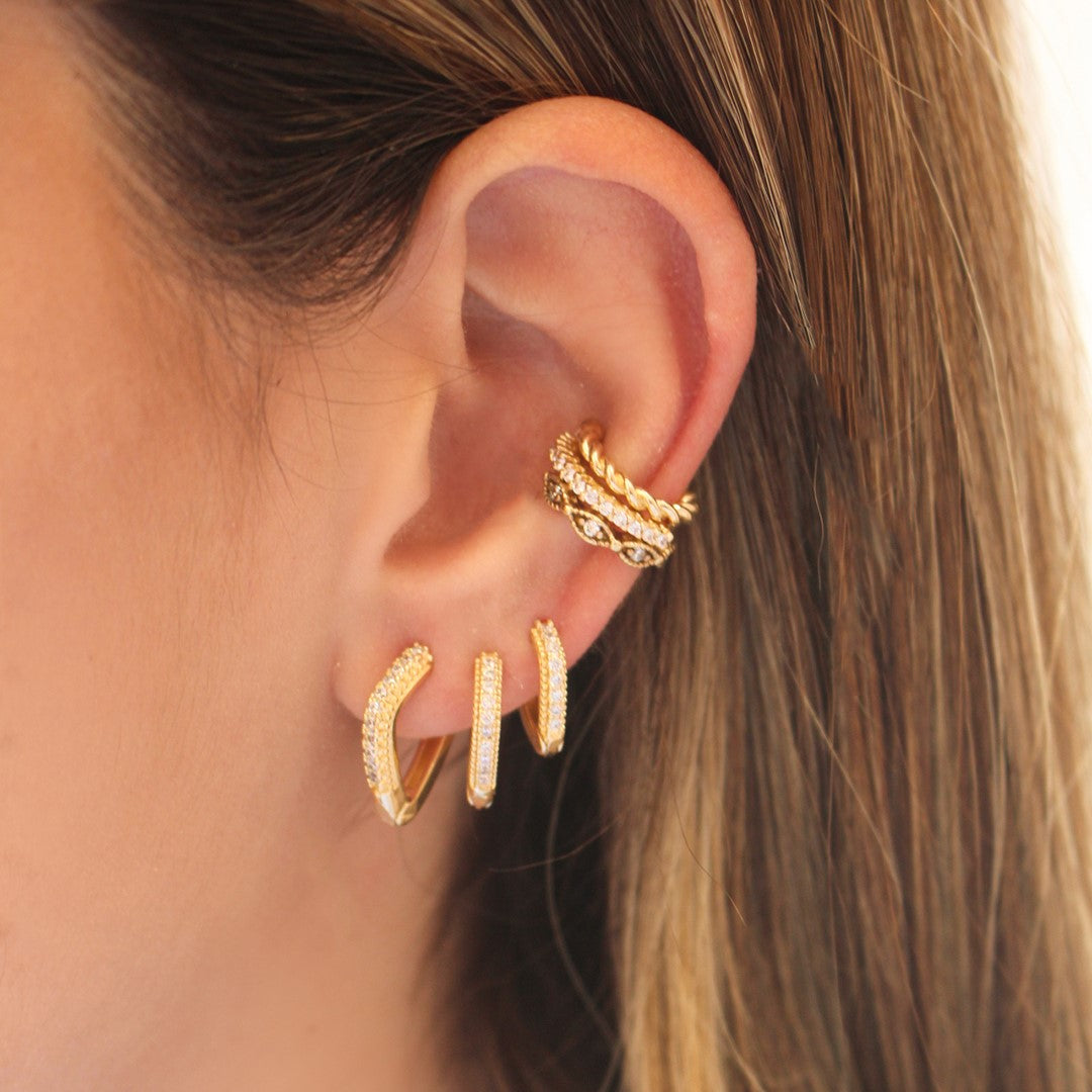 Trio de Argolinhas Cecília Zircônias Folheado a Ouro 18k