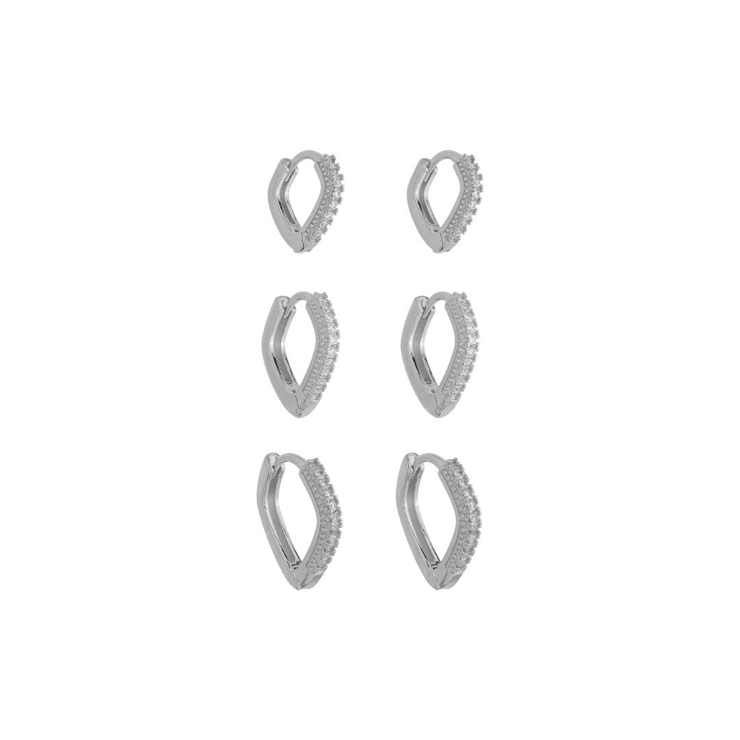 Trio de Argolinhas Cecília Zircônias Folheado em Ródio Branco