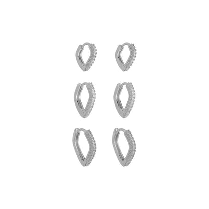 Trio de Argolinhas Cecília Zircônias Folheado em Ródio Branco