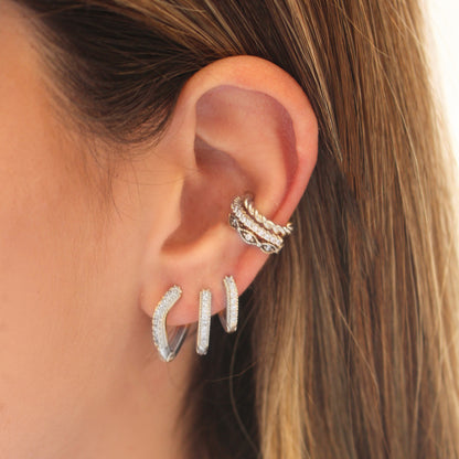 Trio de Argolinhas Cecília Zircônias Folheado em Ródio Branco