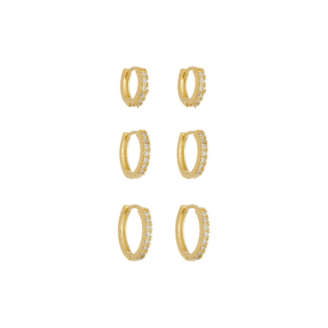 Trio de Argolinhas Celina Zircônias Folheado a Ouro 18k