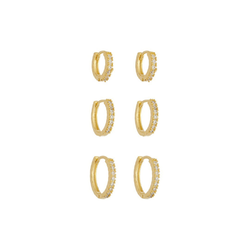 Trio de Argolinhas Celina Zircônias Folheado a Ouro 18k