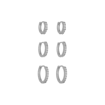 Trio de Argolinhas Celina Zircônias Folheado em Ródio Branco