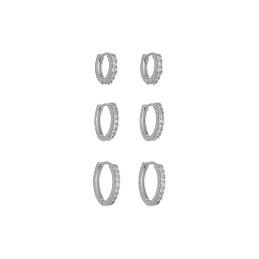 Trio de Argolinhas Celina Zircônias Folheado em Ródio Branco