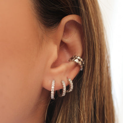 Trio de Argolinhas Celina Zircônias Folheado em Ródio Branco