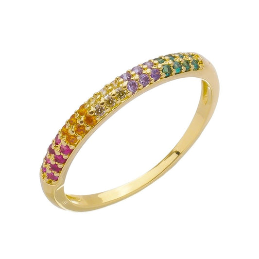 Anel Priscila Zircônias Coloridas Folheado a Ouro 18k
