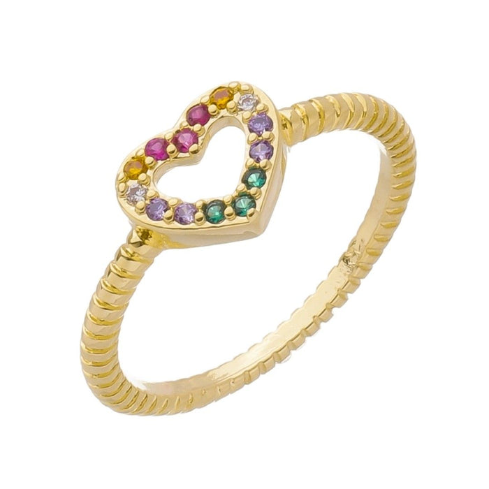 Anel de Coração Gabriela Zircônias Coloridas Folheado a Ouro 18k
