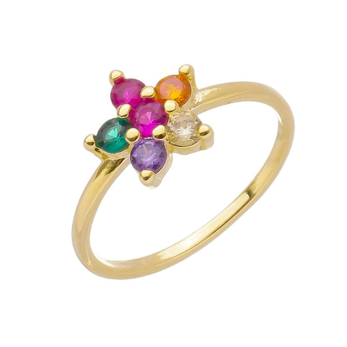 Anel Anne Flor Zircônias Coloridas Folheado a Ouro 18k