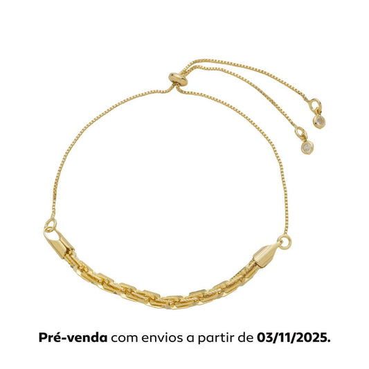 Pulseira Ajustável Malha Valentina Folheada a Ouro 18k