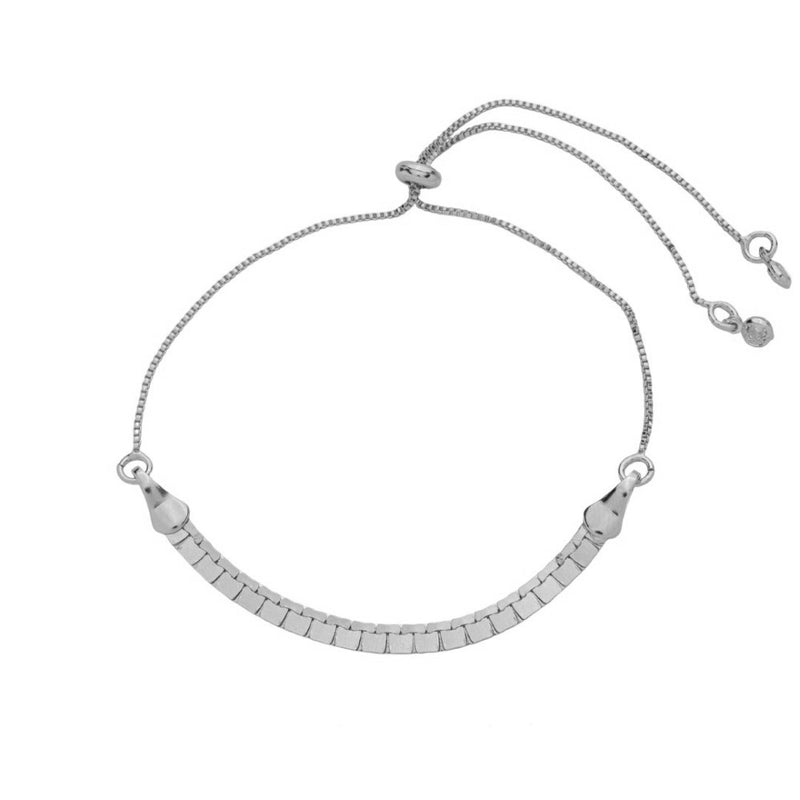 Pulseira Ajustável Malha Anielle Folheada em Ródio Branco