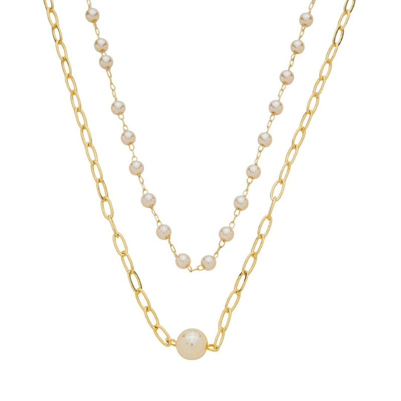 Choker Duas Voltas Melinda Elos Pérolas Folheada a Ouro 18k