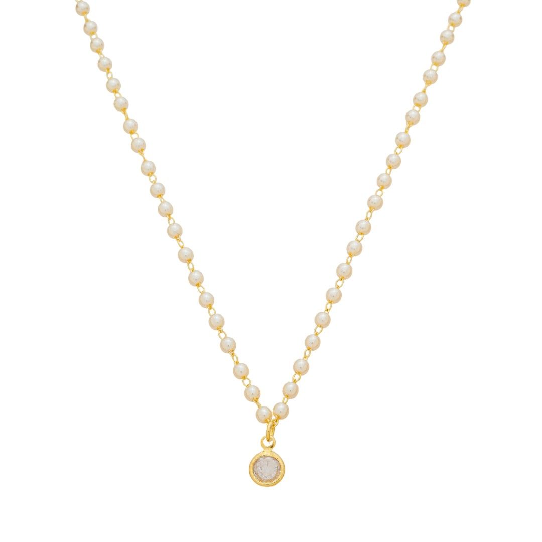 Colar Pérolas Júlia Ponto de Luz Zircônia Folheado a Ouro 18k