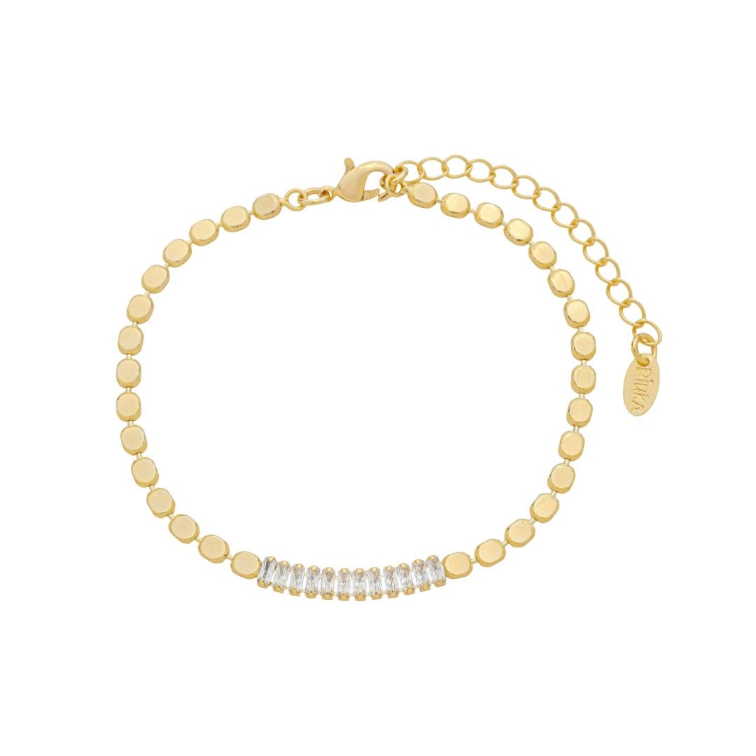 Pulseira Bolinha Ana Elisa Baguete Zircônia Folheada Ouro 18k