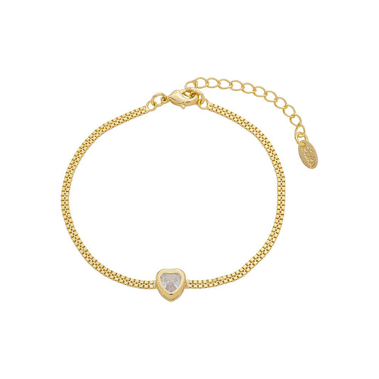 Pulseira Malha Gisele Coração Zircônia Folheado a Ouro 18k