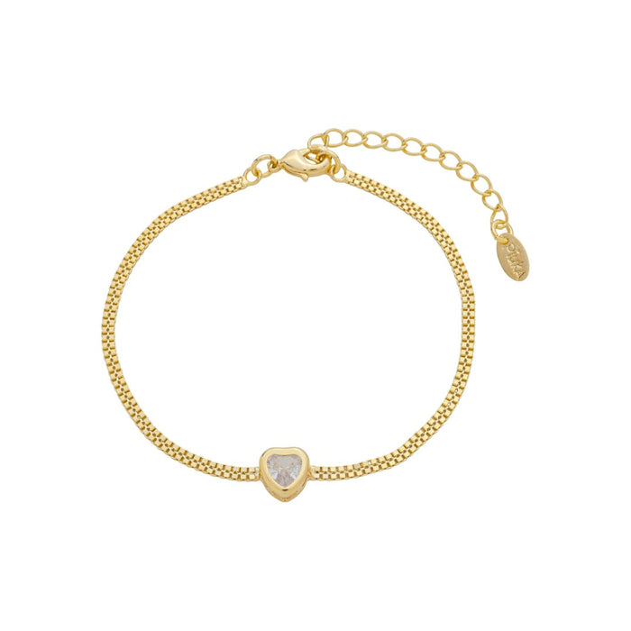Pulseira Malha Gisele Coração Zircônia Folheado a Ouro 18k