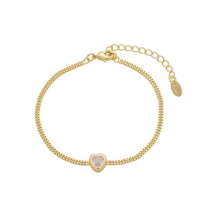 Pulseira Malha Gisele Coração Zircônia Folheado a Ouro 18k