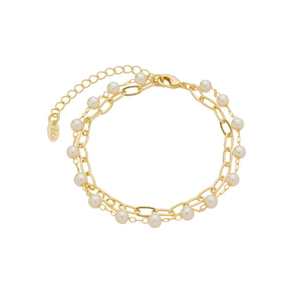 Pulseira Duas Voltas Melinda Elos Pérolas Folheada a Ouro 18k