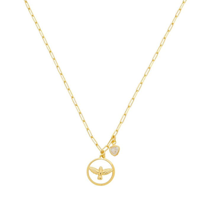 Colar Espírito Santo Círculo Mini Coração Elos Folheado a Ouro 18k