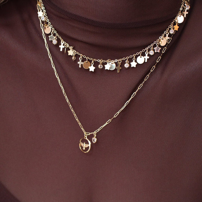 Colar Espírito Santo Círculo Mini Coração Elos Folheado a Ouro 18k