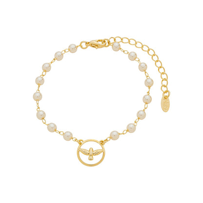 Pulseira Espírito Santo Círculo Pérolas Folheado a Ouro 18k