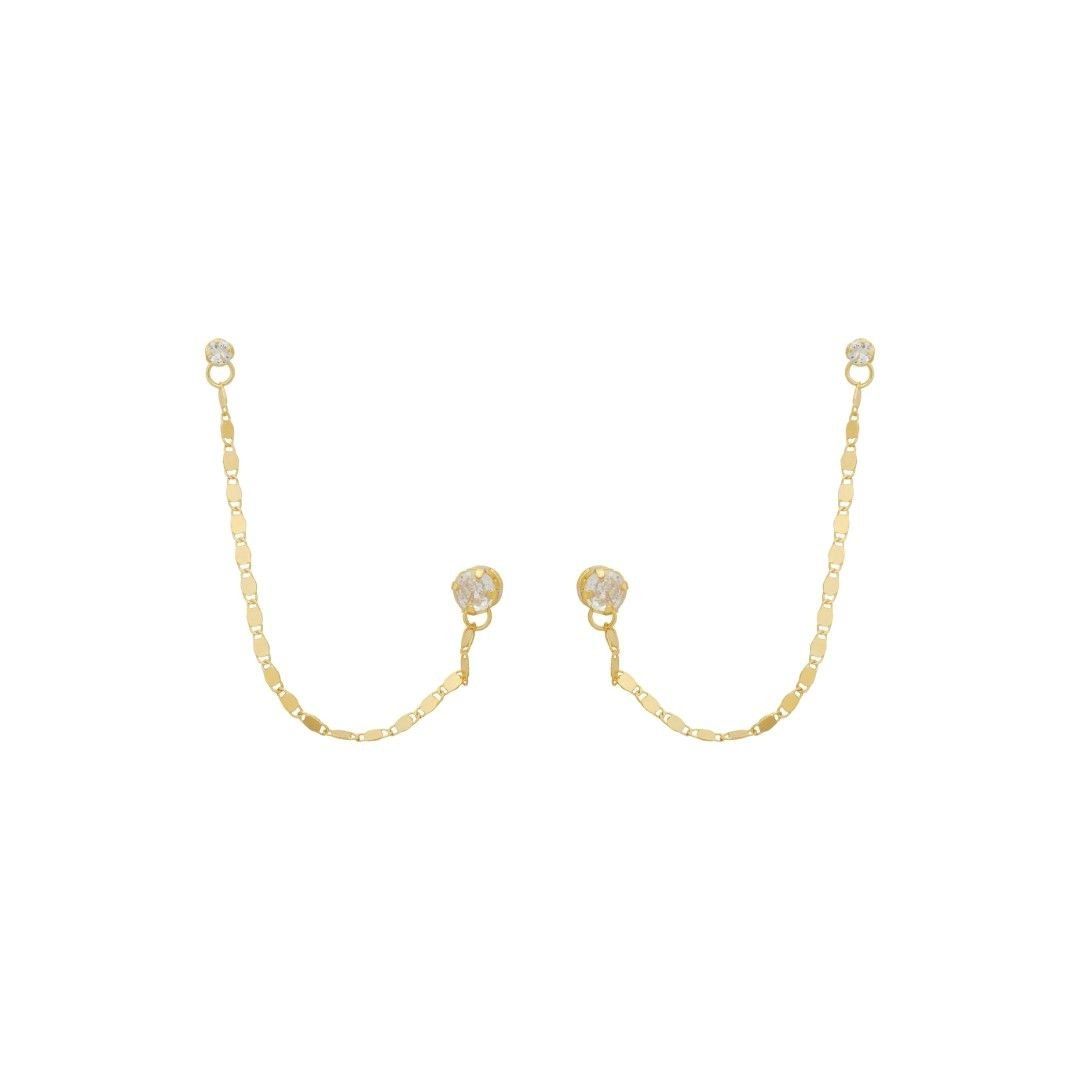 Brinco Ear Line Isabelli Ponto de Luz Zircônia Folheado a Ouro 18k