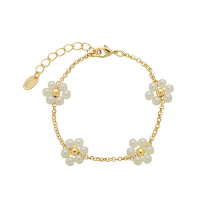 Pulseira Alice Flor Mini Pérolas Folheada a Ouro 18k