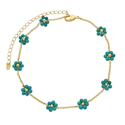 Choker Alice Flor Mini Howlita Turquesa Folheada a Ouro 18k