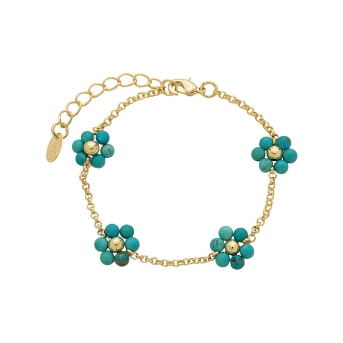 Pulseira Alice Flor Mini Howlita Turquesa Folheada a Ouro 18k