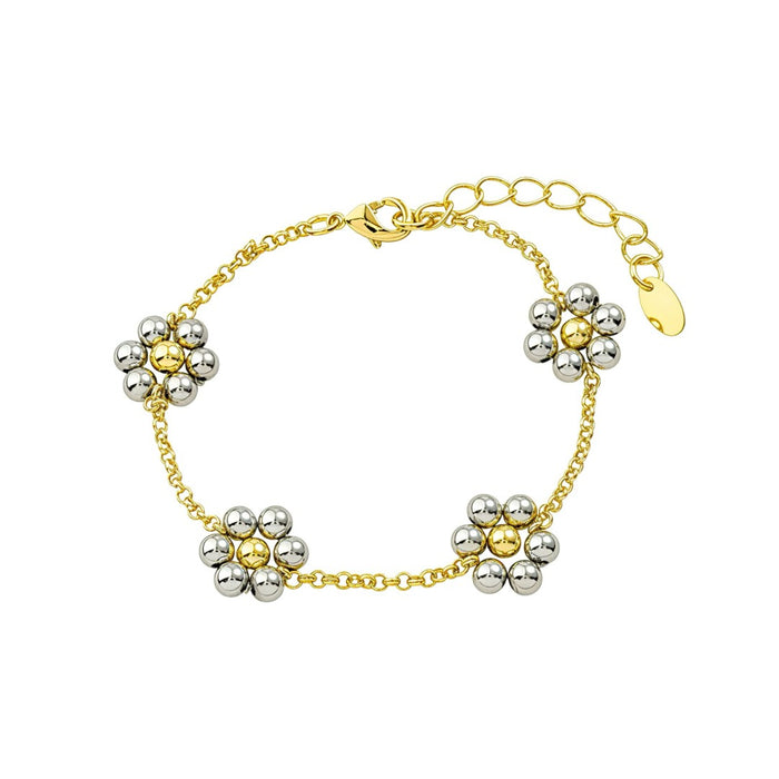 Pulseira Alice Flor Mini Folheada a Ouro 18k e Folheada em Ródio Branco